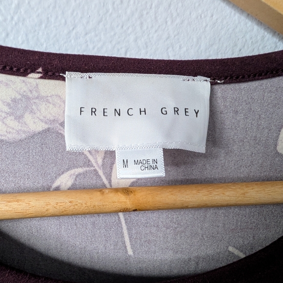 French Grey Floral Midi Dress Burgundy Size M - Picture 3 of 5